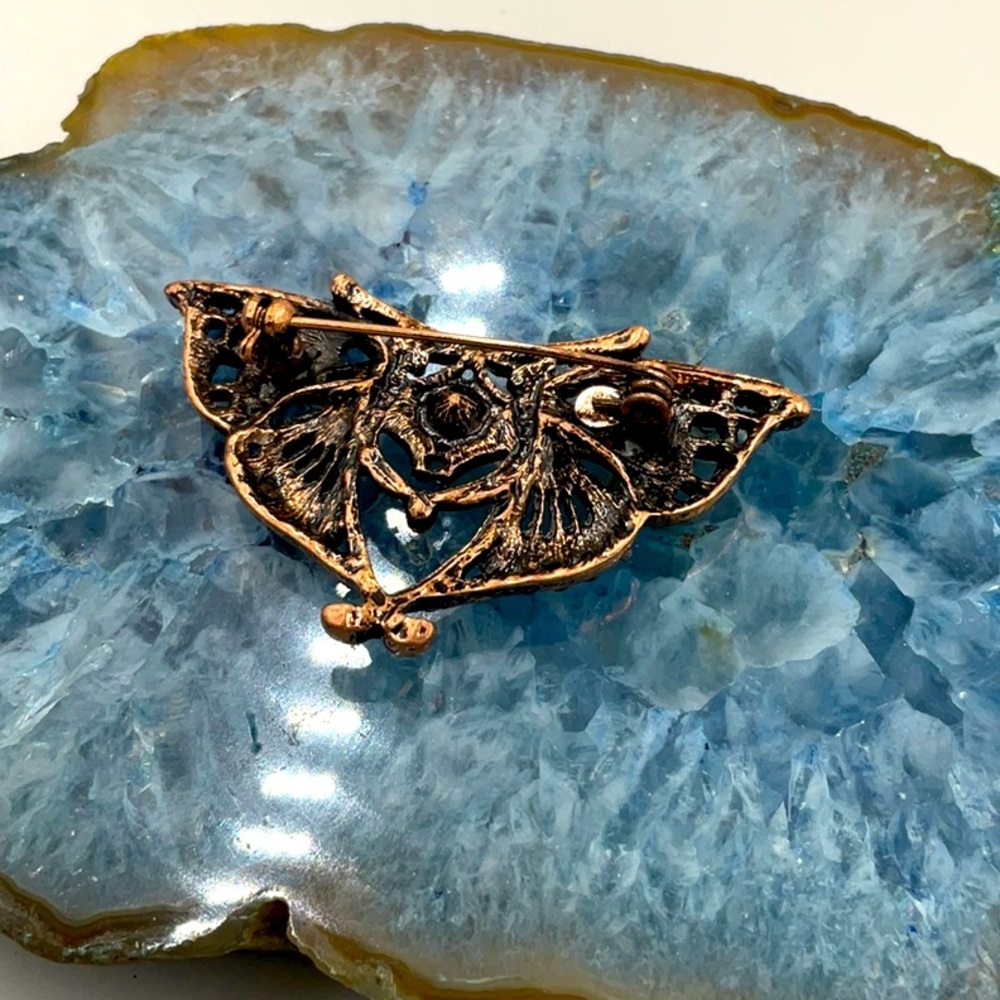 Copper Butterfly Brooch Coated/W Molybdenum Featuring Sparkling Crystal Accents - Picture 7 of 7